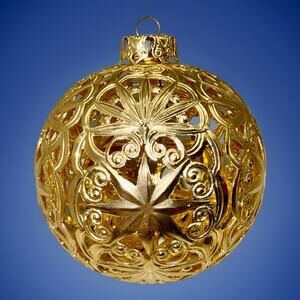 Vintage West Germany Eckartina Ornament Gold Metal Filigree Round Christmas